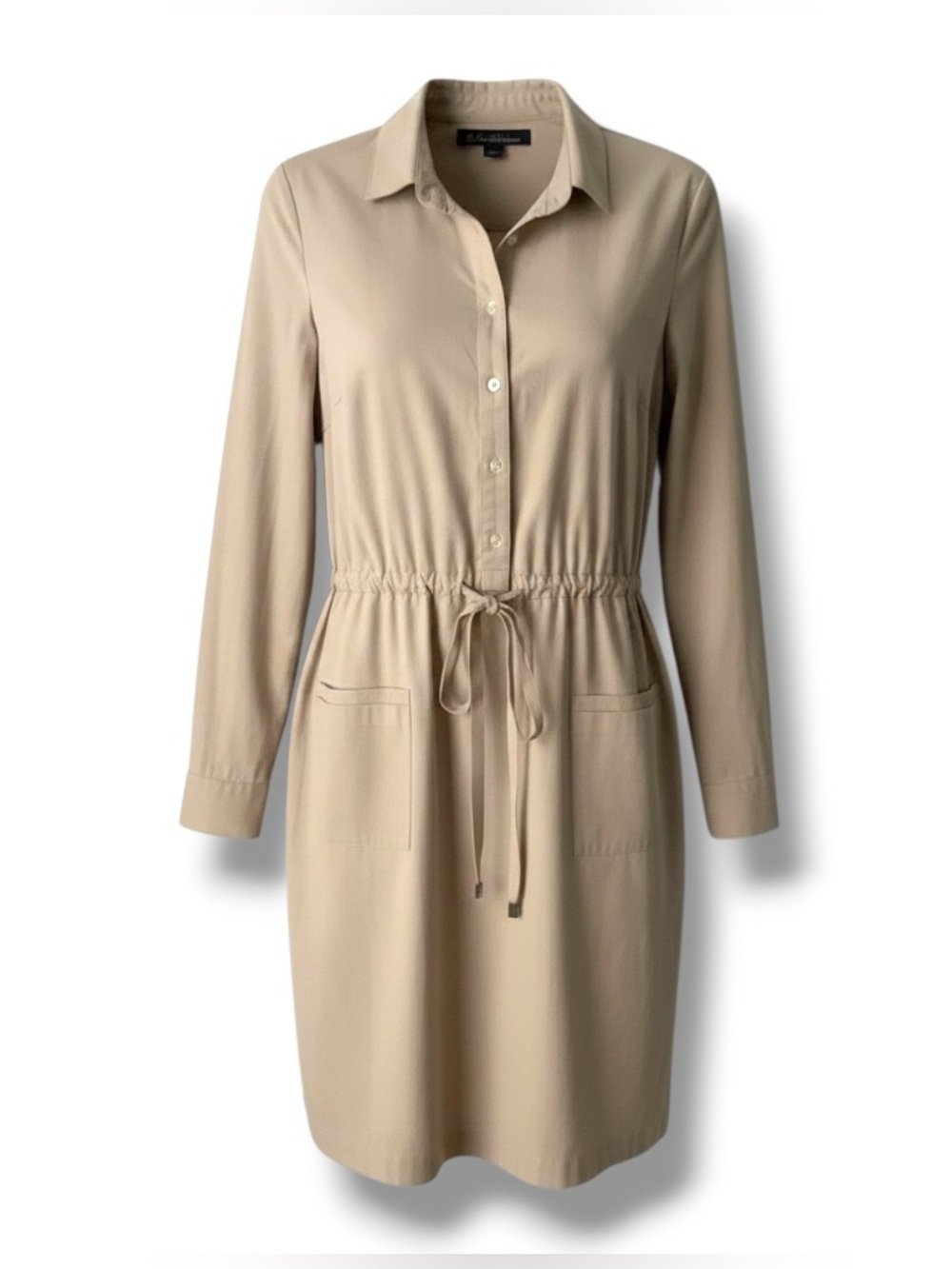 BROOKS BROTHERS Neutral Beige Long-Sleeve Shirt Dress
